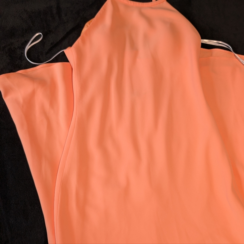 Calvin Klein Sz 12 Formal Sheath Dress Gown High Neck Halter Peachy Coral Orange image 3